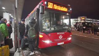 Sweden Stockholm winter night ride with bus 583 from Arlanda Airport T5 to Märsta railway station [upl. by Lael]