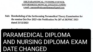 GNM PARAMEDICAL DIPLOMA EXAM DATE CHANGED  JANDK PARAMEDICAL NURSING COUNCIL OFFICIAL NOTIFICATION [upl. by Iot]