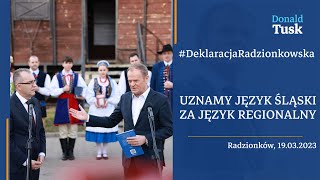 Donald Tusk Uznamy język śląski za język regionalny konferencja prasowa Radzionków 19032023 [upl. by Azrim375]