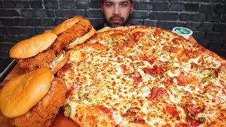 ASMR EATING EXTRA JALAPEÑO EXTRA CHEESE amp PEPPERONI PIZZA CHICKEN SANDWICHES MUKBANG [upl. by Bluefield]