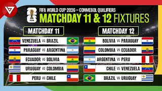 🔴 FIFA World Cup 2026 Qualification CONMEBOL Qualifiers Matchday 11 amp 12 Fixtures amp Schedule [upl. by Farrah]