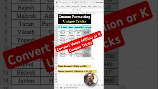 Unique Tricks  Convert Value Million or K  Convert Value Million or K in Excel Value Million or K [upl. by Murtagh]