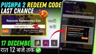 FREE FIRE REDEEM CODE TODAY 🔥  Get Pushpa Bundle amp Pushpa Emote Now  🎁 December 16 Redeem Rewards [upl. by Shena]