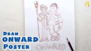 Draw Onward Movie Poster Sketch  Onward Characters Drawing with Color pencils [upl. by Elokcin]