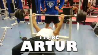 Kampfsport Krafttraining  Artur quotMaximalkraft Bankdrückenquot 120kg [upl. by Hildie]