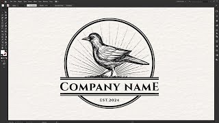 Bird vintage style logo illustrator easy  Step by step design process [upl. by Solrac644]