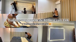 FIZEMOS UMA PAREDE DE BOISERIE  Instalamos o painel  papel de parede no NOSSO QUARTO ✨ [upl. by Jorey]