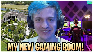 Ninja Reveals His New Gaming Room At His Brand New House amp Gets His First Win  Fortnite [upl. by Oimetra]