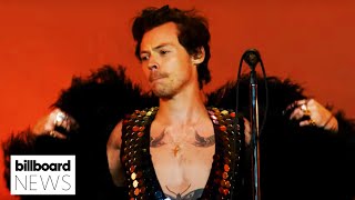 Harry Styles Bedazzles Coachella Crowd With Wardrobe Change to Sequined Jumpsuit  Billboard News [upl. by Llenehs]