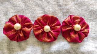 How to make Fabric flower  Fabric flower making  Fabric flower for baby frock  Divi Fashions [upl. by Atikat833]