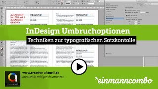 InDesign Typografische Satzkontrolle mit Umbruchoptionen [upl. by Weksler881]