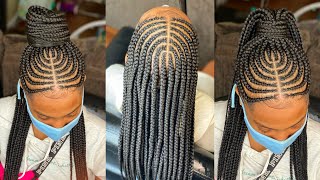 ✨TRIBAL BRAIDS WITH BOX BRAIDS IN THE BACK 👑🙌🏾 [upl. by Elitnahc164]