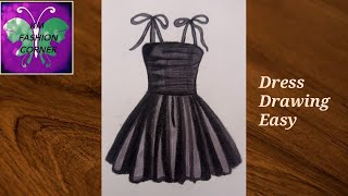 fashion drawing dres fashion illustration drawing step by step  fashion illustration tutorial [upl. by Anitak192]