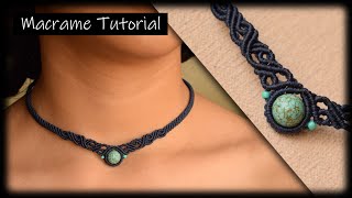 Macrame Tutorial  DIY Macrame Necklace with stone  Macrame choker [upl. by Odrarebe]