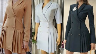 Double breasted blazer dressDouble breasted shawl collar pleated blazer dress pattern drafting [upl. by Sevik]