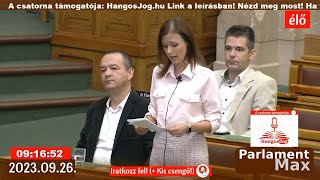 🔴 Parlamenti Közvetítés ÉLŐ 20230926  ParlamentMax támogatója Hangosjoghu [upl. by Yetac]