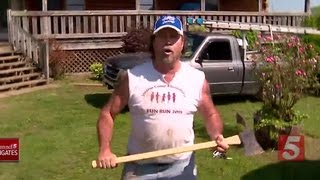 Squatter Comes At Nashville TV News Crew With Axe [upl. by Sitnerp]