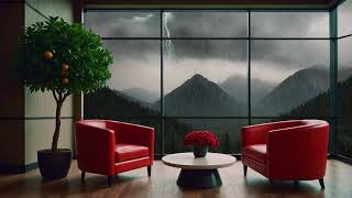 Stunning Red Chairs Peaceful Mountain View Ambience  Thunderstorm Sounds For Relaxation ASMR 🌧🏔✨💤 [upl. by Weinberg]