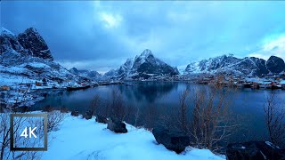 Morning Snowfall Walk in Reine Lofoten Norway 4k [upl. by Lemmuela459]