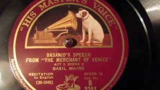 Bassanios Speech  The Merchant Of Venice  William Shakespeare  Basil Maine  Recitation  78 rpm [upl. by Anailli]