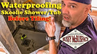 Skoolie Shower pt 2 Waterproofing ShowerTub Enclosure before tile [upl. by Ayarahs]