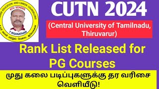 Central University Thiruvarur  Rank List Released for PG Courses ktvschool cutn [upl. by Utta]