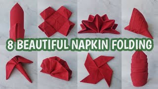 8 SIMPLE amp BEAUTIFUL TABLE NAPKIN FOLDING  Lipatan Napkin Simple dan Indah  Lipatan Serbet Unik [upl. by Atin]