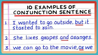 CONJUNCTION SENTENCE IN ENGLISH GRAMMAR  5  10 EXAMPLES OF CONJUNCTION SENTENCES [upl. by Aipotu]