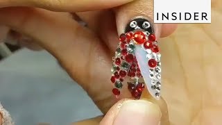 Intricate Nail Art That Lights On Fire And Moves [upl. by Ecinev]