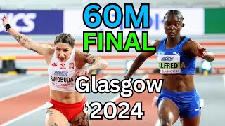 Julien Alfred vs Ewa Swoboda 60 Meter Final II 2024 World Indoor Championships Glasgow [upl. by Tildie]