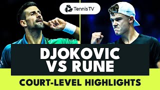 Novak Djokovic vs Holger Rune Thriller CourtLevel Highlights  Nitto ATP Finals 2023 [upl. by Orapma303]