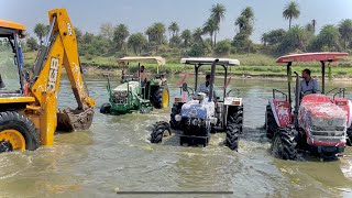 Washing My Tractors in River new jcb 3DX  Mahindra Arjun NOVO 605  John Deere  New Holland 3630 [upl. by Aicenav]