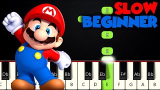 Super Mario Theme  SLOW BEGINNER PIANO TUTORIAL  SHEET MUSIC by Betacustic [upl. by Learsi395]