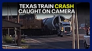 Train derailment in Texas Train crashes into tractortrailer [upl. by Rebane]