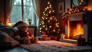 CHRISTMAS AMBIENCE 🎄 — TEDDY BEAR BY THE FIREPLACE 🧸  FIRE SLEIGH BELLS 🎅🏻 — 5 HOURS [upl. by Fay]