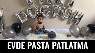 Pasta Patlatma Evde Pasta patlatma videoları 1 yaş günü videoları Cake Smash [upl. by Dahcir889]