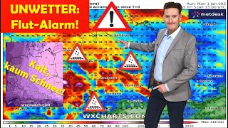 FlutWarnung Unwetterwarnung vor starkem Regen und Sturm Orkanböen möglich Kälter kaum Schnee [upl. by Yraeht]