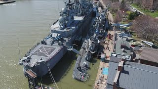 USS The Sullivans taking on water along the Buffalo waterfront [upl. by Atikin240]