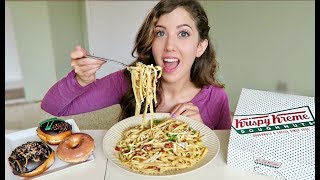 CHEESY BACON PASTA CARBONARA  Krispy Kreme MUKBANG Eating Show  MEESH LA [upl. by Renrew]