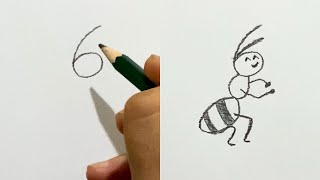 Drawing An Ant Using 6  How To Draw An Ant  Easy Ant Drawing By Numbers [upl. by Enomed]