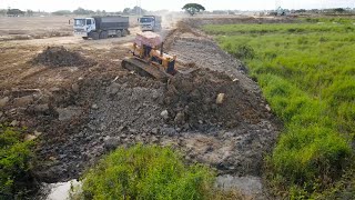 Wonderful Land Filling Up Process Bulldozer Push Soil and Truck Unload Soil​​ To Demarcate the Land [upl. by Eladroc]