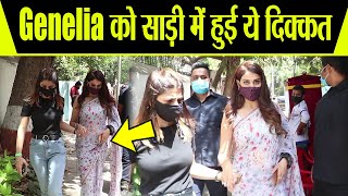 Genelia Dsouza को शूट के दौरान साड़ी में हुई ये दिक्कत Watch Video FilmiBeat [upl. by Aicirt]