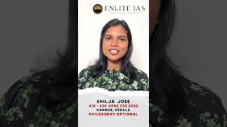 UPSC Toppers Talk  Shilja Jose AIR 529  Philosophy Optional  Enlite Success Story [upl. by Ilrebma]