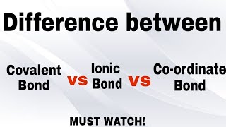 Difference between Covalent Ionic and Coordinate bond  Basic chemistry [upl. by Atekahs425]