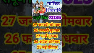 मासिक शिवरात्रि संपूर्ण लिस्ट 2025 जनवरी से दिसंबर तक mashikshivratri [upl. by Renny]