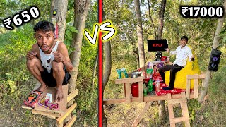 Overnight Survival Challenge  Low Budget Tree House Survival Challenge ₹650 VS ₹17000 [upl. by Grane]