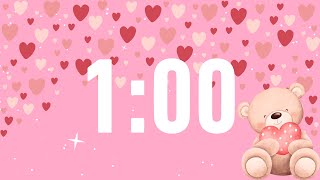 Valentines Day Themed 1 Minute Timer Video  Classroom Timer  Love Theme  Heart Countdown [upl. by Notirb]