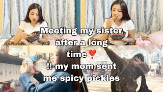 Meeting my sister after a long time❣️ my mom sent me spicy pickles✨🫰🏻 [upl. by Aivata795]