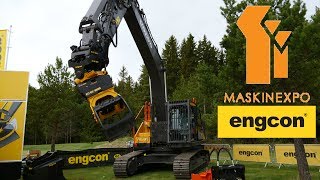 Engcon EC233 tiltrotator on Volvo 30 tonne excavator at Maskinexpo 2017 [upl. by Ydualc]