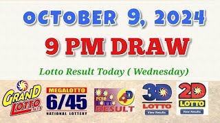 Lotto Result Today 9pm draw October 9 2024 655 645 4D Swertres Ez2 PCSO [upl. by Lord]